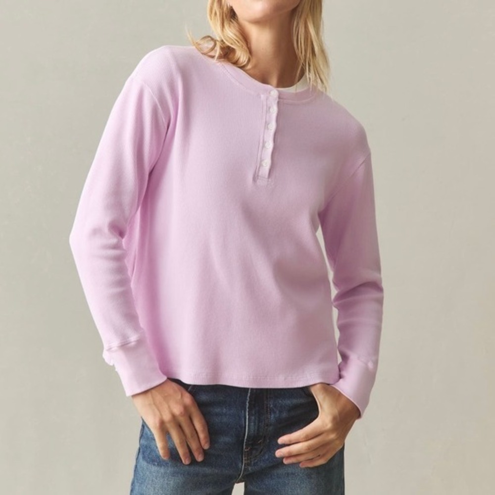 NWOT American Giant Women's Thermal Henley Top Long Sleeve Pink Medium